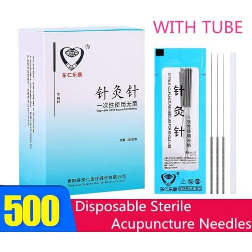 Flat Handle Disposable Sterile Acupuncture Needle With Tube Beauty Body Acupuncture Point Massage Needle 500PCS/BOX