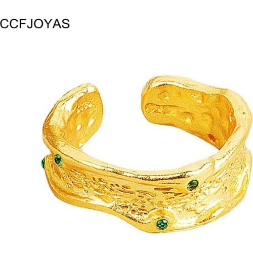 CCFJOYAS Emerald Mini Zircon Irregular Charm Resizable Rings Adjustable Women Fashion Fine Jewelry Crystal Rock Punk Jewelry