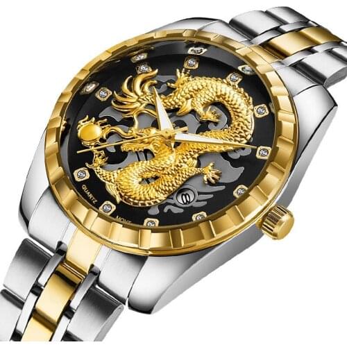 Top Luxury Brand Mens Business Watches 2020 Dragon Gold Diamond Waterproof Strip Steel Man Watches Bracelet Clock Male Gift
