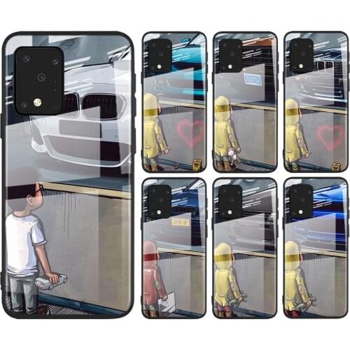 Tempered Glass Cover Cute little boy car For Samsung Galaxy A91 A81 A72 A71 A52 A51 A41 A31 A21S A21 EU A11 A01 Phone Case