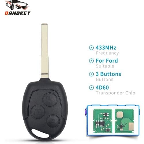 Dandkey For Ford Focus Fiesta Fusion C-Max For Mondeo Galaxy C-Max S-Max Car Remote Key 433Mhz Uncut HU101 With ID60 4D63 Chip