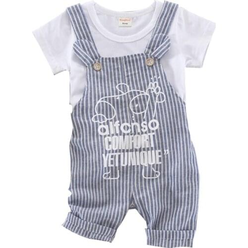 Children short sleeve suit 2017 cotton kids clothing set boys/girls short pants suits 1-3 years baby strap pants suit