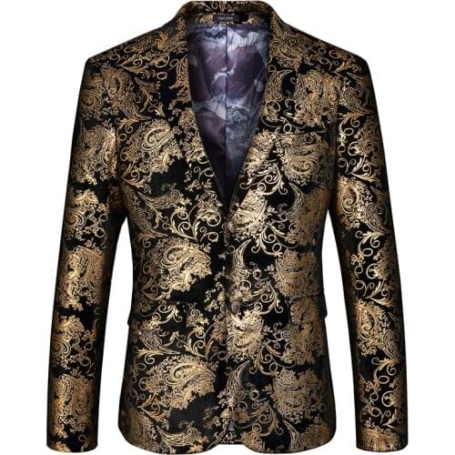 High-end Brand Fashion Boutique Golden Velvet Stage Performance Mens Stage Brand Party / Floral Mens Slim Suit Jacket Mlae Coat