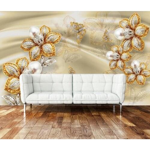 Custom photo wallpaper Large wall painting background wall paper Golden Jewelery Flower TV Wall mural
