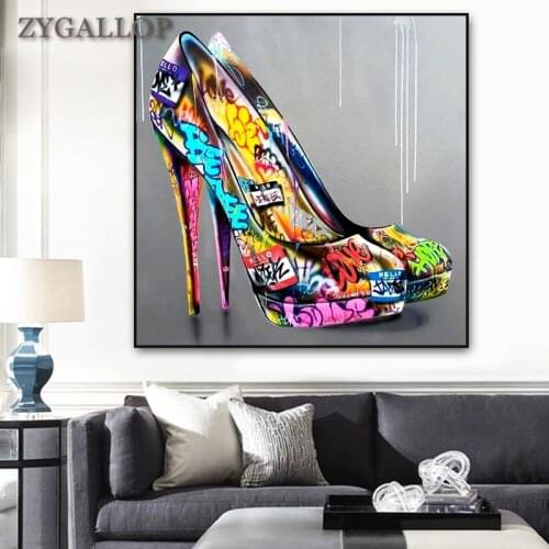 Graffiti Wall Art High Heels Poster Street Art Prints Modern Canvas Painting Pictures for Living Room Home Decoration Girls Gift