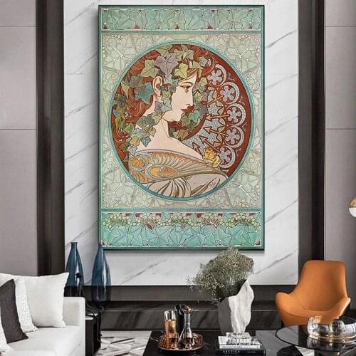 Alphonse Mucha Canvas Art Posters and Prints Art Vintage Woman Canvas Paintings on The Wall Art Pictures for Living Room