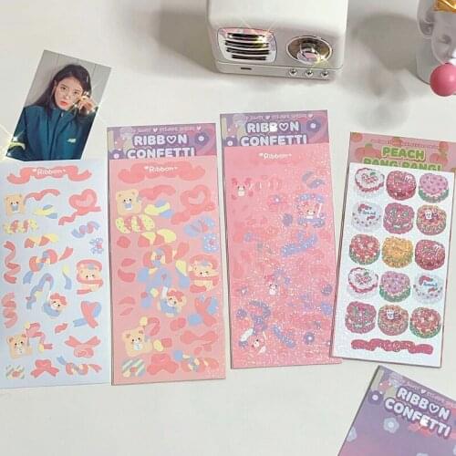 1pc Cute Cake Bear Laser Decorative Stickers Korean Diy Scrapbooking Mobile Phone Diary Stationery School Supplies