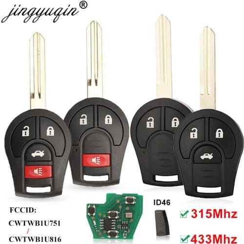 Jingyuqin 3/4 Button 315MHZ Remote Car Key For Nissan Keyless Entry 46 Chip Fob Transmitter CWTWB1U751 1788D-WB1U751 H0561-C993A