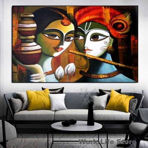 Classics Oil Painting Buddha Radha Krishna True Love Posters and Prints Wall Art Pictures for Living Room Home Decor No Frame