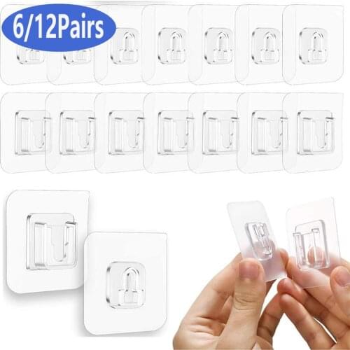 6/12Pair Adhesive Hooks Wall Hangers Double-Sided Transparent Self-Adhesive Hooks for Bathroom Kitchen Wall Holder Suction Cup