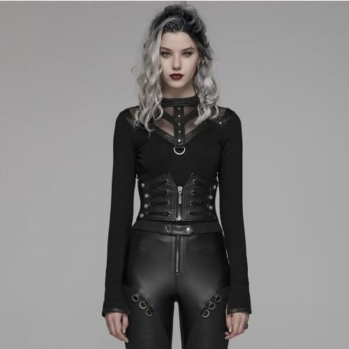 PUNK RAVE Womens Punk Handsome Corset Pu Leather Ribbon and Rivet Decoration Adjustable stage performance Women Accessories