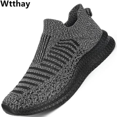 Fashion Trend Casual Shoes Men Knitted Mesh Outdoor Sneakers Men Slip-on Sock Shoes Breathable Sport Shoes Men Zapatillas Hombre