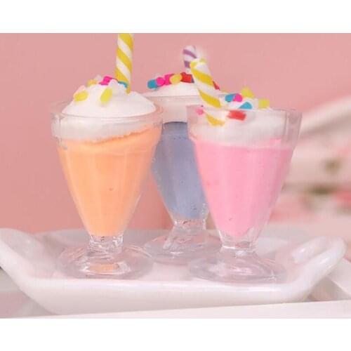 1Pc 1:12 Dollhouse Miniature Ice Cream Cups Doll House Kitchen Food Accessories Mini Milkshake Ice Cream Kitchen Toys