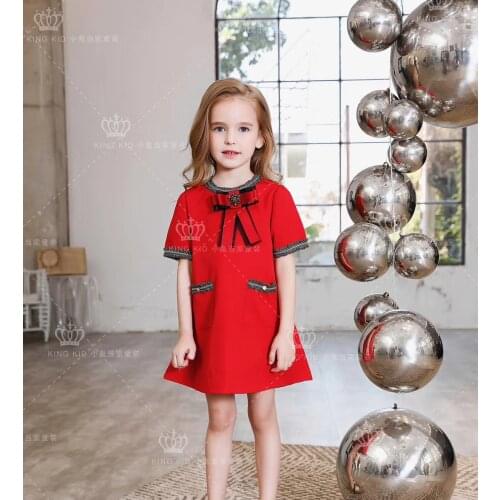 Fashion With Brooch Red Princess Baby Girls Dress 2020 New Spring Summer Party Kid Dress For Girl Wholesale Children Clothes Lot
