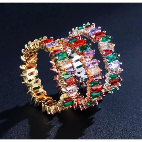 Fashion Luxury Charm AAA Baguette Cubic Zirconia Wedding Rings for Women T Shape Stone Party Wedding Jewelry