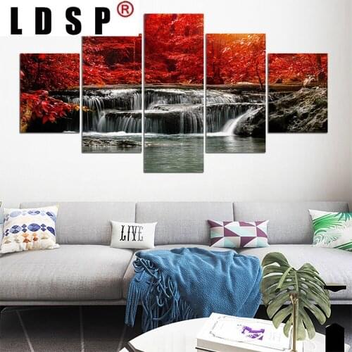 LDSP Modular HD Prints Poster Canvas Posters 5 Pcs Natural Waterfall Paintings Wall Art Scenery Pictures Living Room Spectacular