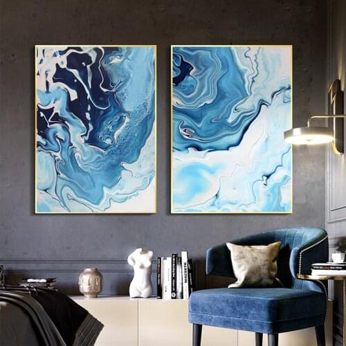 Marble Texture Abstract Poster Gold Blue Wall Art Print Modern Style Canvas Ink Painting Nordic Decorative Picture Home Decor
