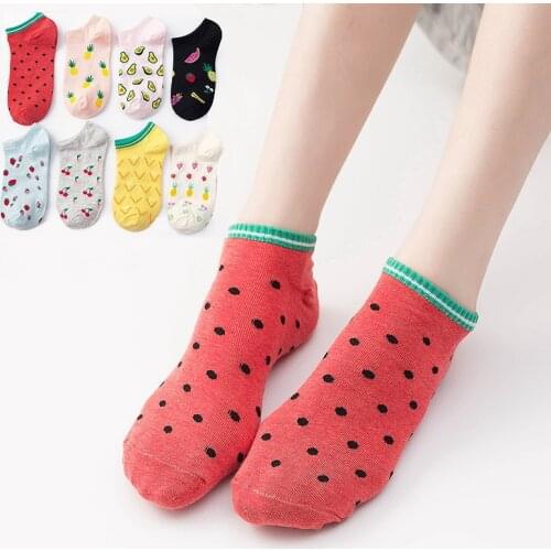 Ins Trendy Womens Socks Cute Fruit Watermelon Avocado Pattern Color Matching Cotton Shallow Mouth Summer Thin Invisible Socks