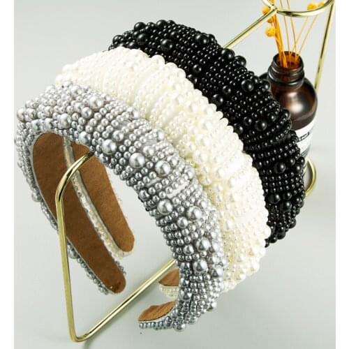 Brand Fashionable Imitation Pearl Hair Band Womens Elegant Wide Edge Sponge Hair Band For Women Wedding Party Hair Accessories