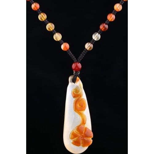 100% real chalcedony jade pendant necklace handmade colorful flower agate pendants jadeite jade jewelry natural crystal stone