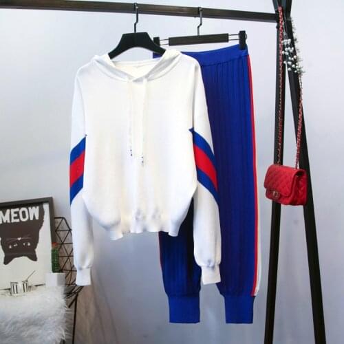 European style casual hooded sweaters+knitting pants Womens sweat suit spring autumn knitted leisure suit A106