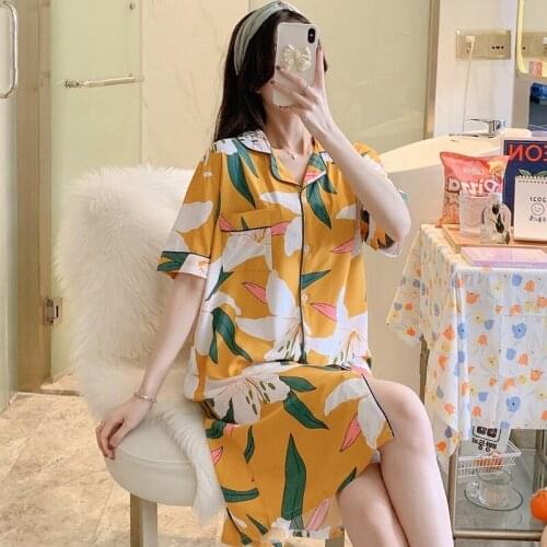 Plus Size Short Sleeve Cotton Nightgowns for Women 2021 Summer Korean Print Sleepwear Nightdress Night Dress Home Clothes Nighty