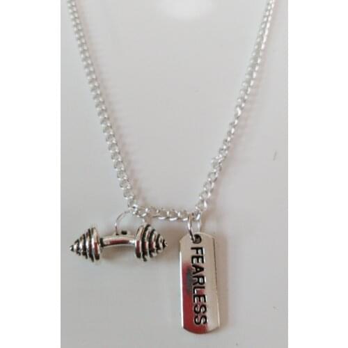 Barbell Weight-FEARLESS Charm Dumbell Jewelry fitness Necklace ,Wholesale Fitness Motivation Jewelry
