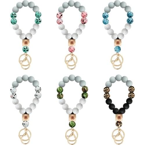 Silicone Bead Wrist Key Ring 2021 New Fashion Leopard Incense Butterfly Beads Camouflage Bead Keychain for Women Men Accessory