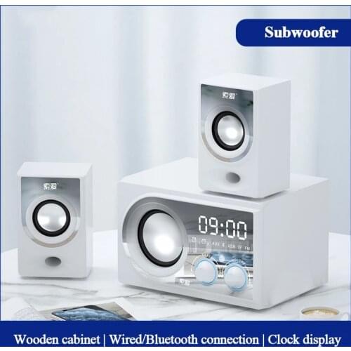 SOAIY Wooden Computer Bluetooth speaker column Large power Adjustable bass Subwoofer Wireless Bluetooth LoudSpeaker music center