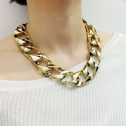 Wgoud Punk Cuban Thick Short Choker Necklace Simple Gold Color Collar Chunky Nekclace For Women Jewelry