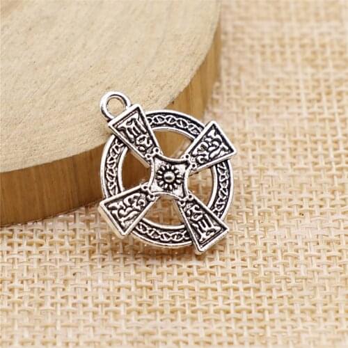 WYSIWYG 10pcs 23x20mm Antique Silver Color Round Cross Pendant Cross Charm Cross Pendants For Jewelry Making