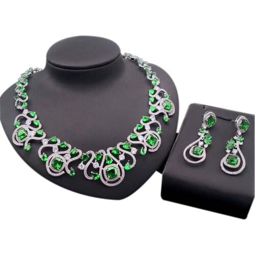 Yulaili Top Quality Cubic Zirconia Necklace Earrings Bride Wedding Jewelry Sets Engagement Party Jewelery Set Wholesale