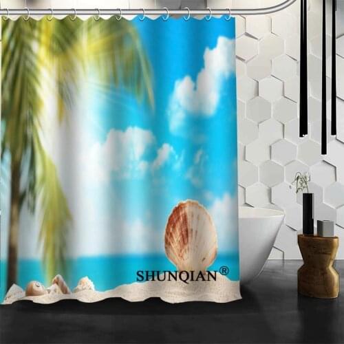 New Custom Beach Shells Shower Curtains Polyester Bathroom Waterproof Bath Curtain Size 150X180cm165X200cm180X200cm
