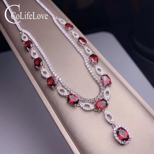 CoLife Jewelry 925 Silver Garnet Necklace for Wedding 10 Pieces Natural Garnet Necklace Sterling Silver Garnet Jewelry