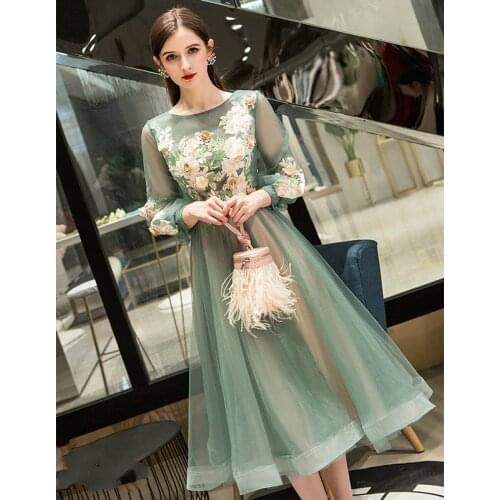 Evening Dress Elegant O-Neck Appliques Plus Size Robe De Soiree Applieus Women Party Night Dresses