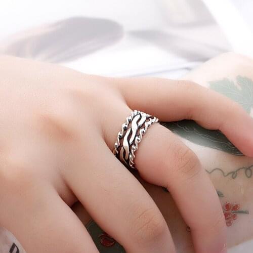 Real pure 925 Sterling Silver Ring Vintage Wave Intertwined Cross Interlocking Finger Rings for Women lovers Wedding Jewelry