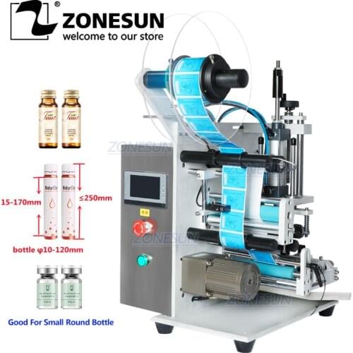 ZONESUN Semi Automatic Round Bottle Labeling Machine Single or Double Sides Small Bottle Automatic Discharger Label Applicator