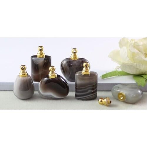 1PC Natural Botswana Agates Stones Perfume Bottle Pendant Essential Oil Bottle Diffuser Bottle For Necklace Jewerlry