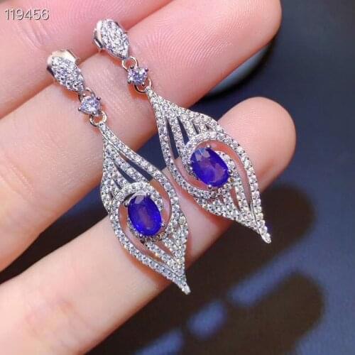 100% Real Blue Sapphire Drop Earrings for Wedding Sapphire Earrings 925 Silver Sapphire Jewelry