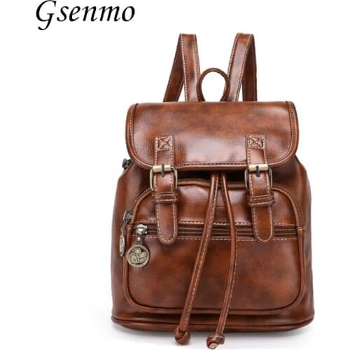 2016 Leather Women Backpack Good Quality School Backpacks For Teenage Girls Rugzak Brown Women Backpack PU Leather Mochila