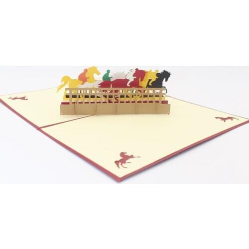 3D Laser Cut Handmade Cartoon Colorful Running Horse Paper Invitation Greeting Cards Blessing PostCard Kids Creative Gift