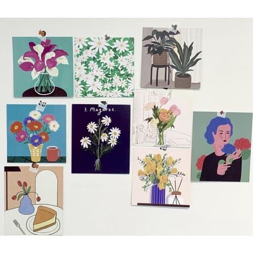 9 Sheets INS Flower Card Double-sided Graph Wall Decoration Poster Cartoon Korean Photo Props Decorative Sticker
