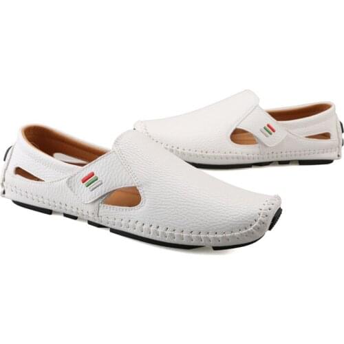 Summer Hollow Breathable Peas Shoes Mens Shoes Pedal Lazy Shoes Mens Casual Leather Shoes Sandals White Shoes Beach Shoes