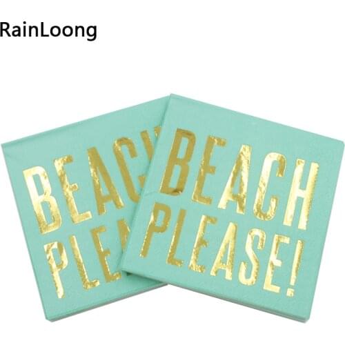 [RainLoong] 3Plys Beverage Gold Foil Paper Napkin Beach Please Party Tissue Napkin Serviettes Decoupage 25cm*25cm