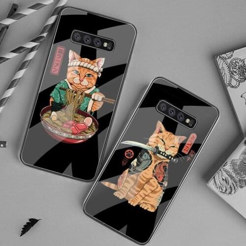 Kawaii Neko Ramen Japan Samurai Cat Phone Case Tempered Glass For Samsung S20 Plus S7 S8 S9 S10 Plus Note 8 9 10 Plus