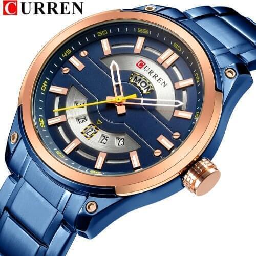 CURREN Calendar Watches Casual Sport Watch For Men 30M Water Resistant Stainless Steel Band Male Clock Luminous Wristwatches
