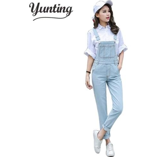 2020 Retro washed denim straps denim jumpsuit with buckles pockets