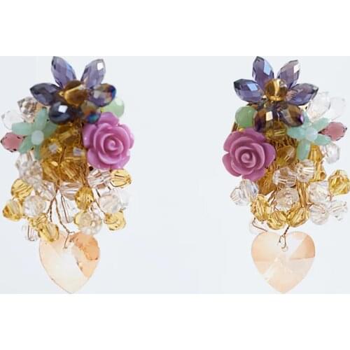 JURAN 2020 New ZA Earrings for Women Bohemia Acrylic Crystal Flower Pendants Vintage Statement Drop Earrings Party Jewelry Gifts