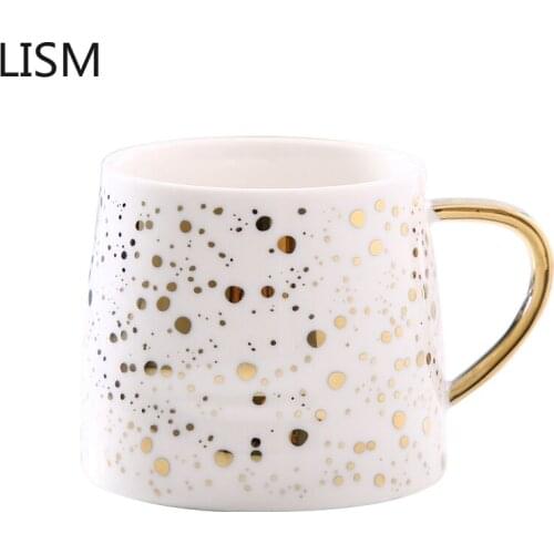Nordic Ceramic Coffee Mug Gold Luxury Polkadot Star Creative Office Coffee Cup Milk Tea Coffee Mug with Lid Spoon Chrismas