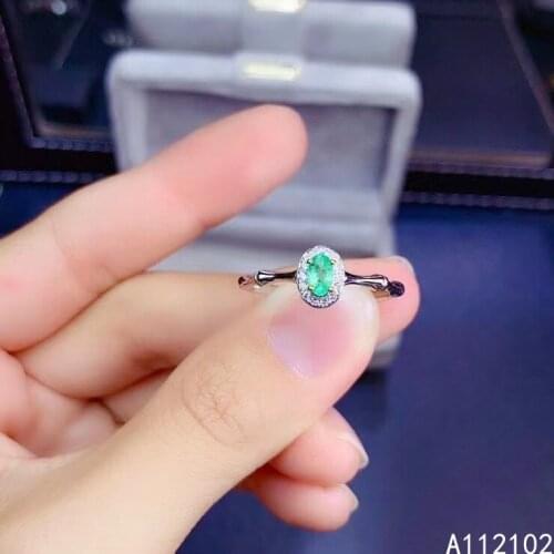KJJEAXCMY fine jewelry S925 sterling silver inlaid natural Emerald new girl fashion adjustable ring support test hot selling